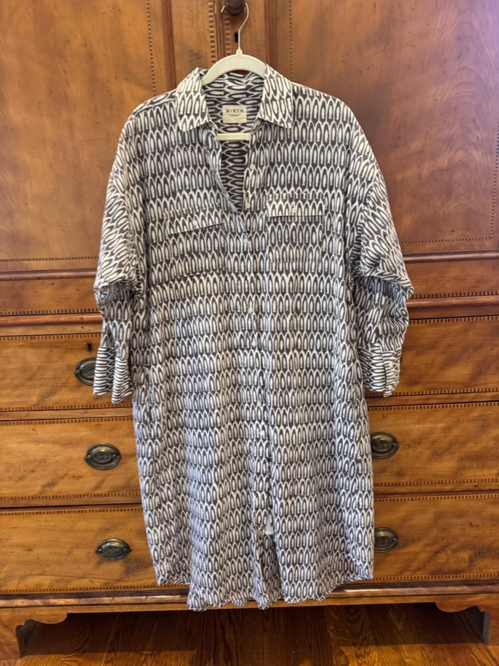 Mirth Navy and White Geometric Print Midi Dress